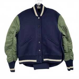 Veronica Beard Blue Green Varsity Jacket | Wool Blend XS